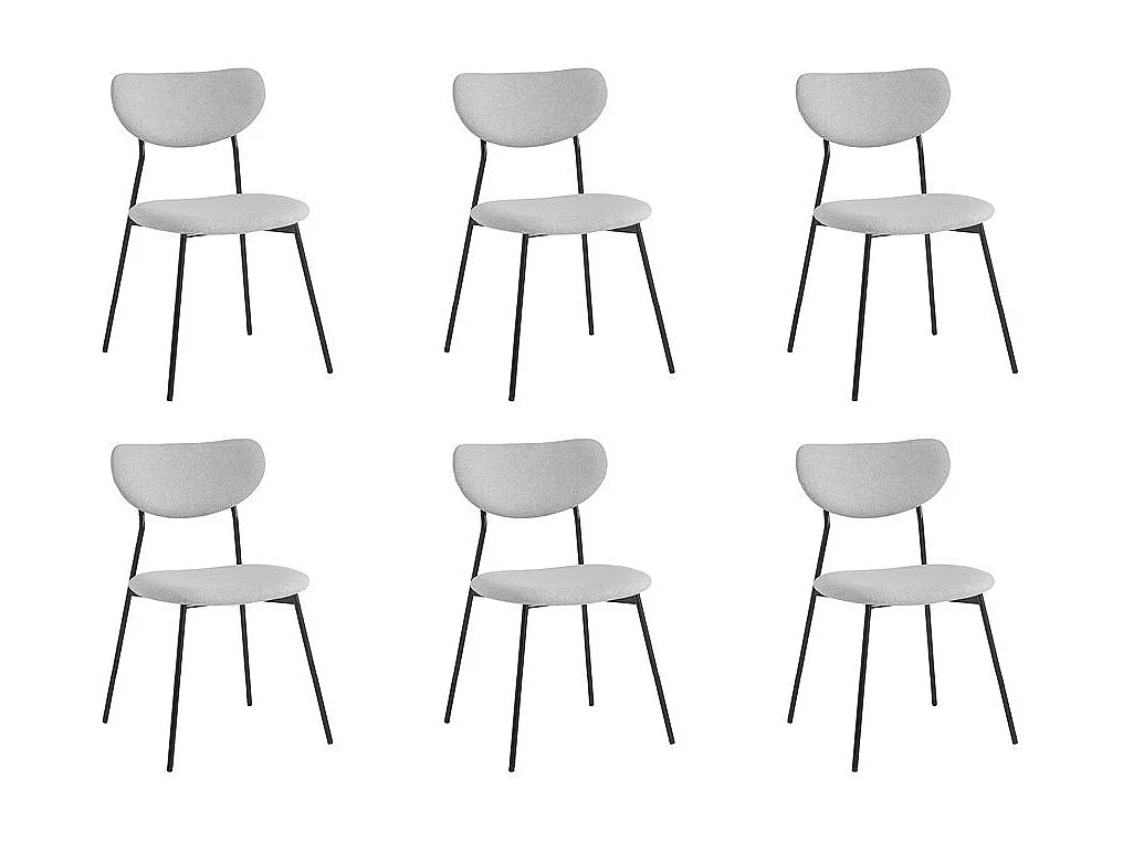Lot de 6 chaises BRODIE en tissu avec pieds noirs - Gris clair