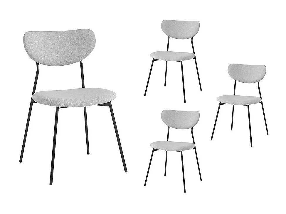 Lot de 4 chaises BRODIE en tissu avec pieds noirs - Gris