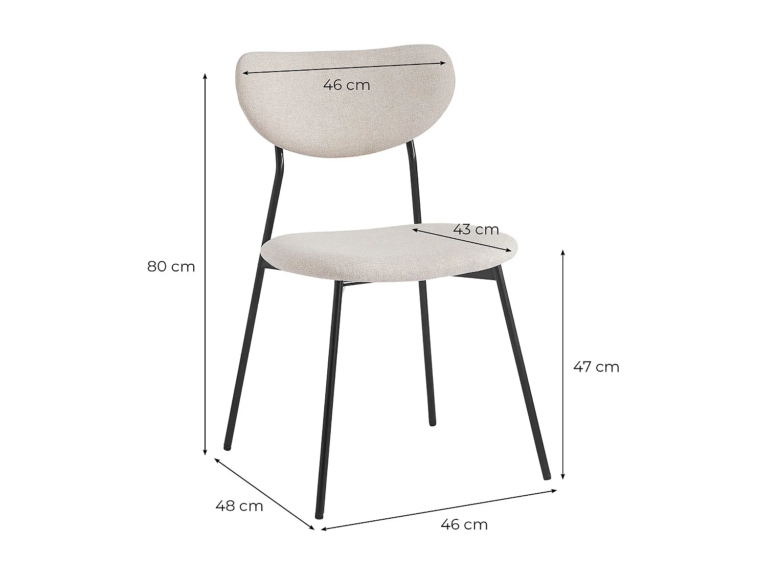 Lot de 4 chaises BRODIE en tissu avec pieds noirs - Gris