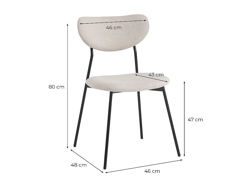 Lot de 4 chaises BRODIE en tissu avec pieds noirs - Gris