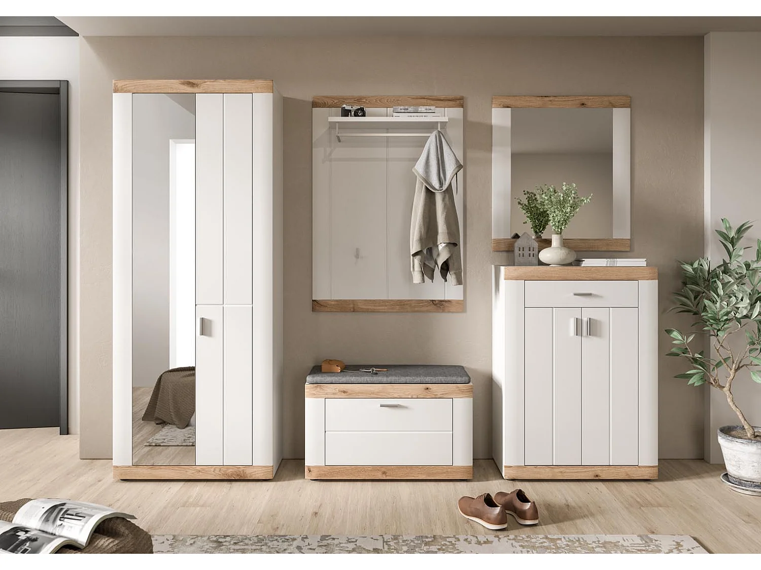 Laredo miroir miroir,chêne décor,blanc.