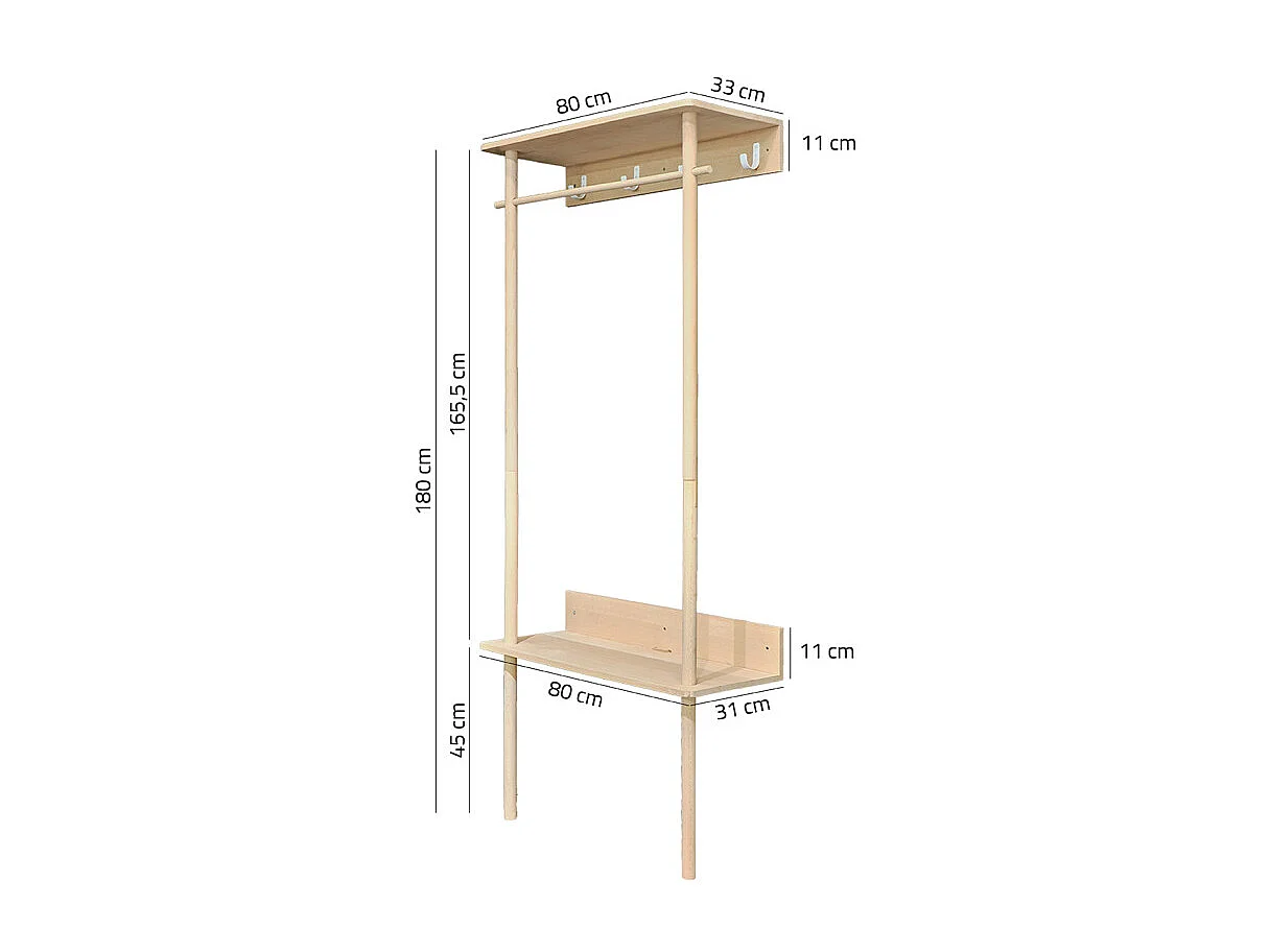 Meuble d'entrée / Porte manteau en bois de hêtre - LONNY 9920