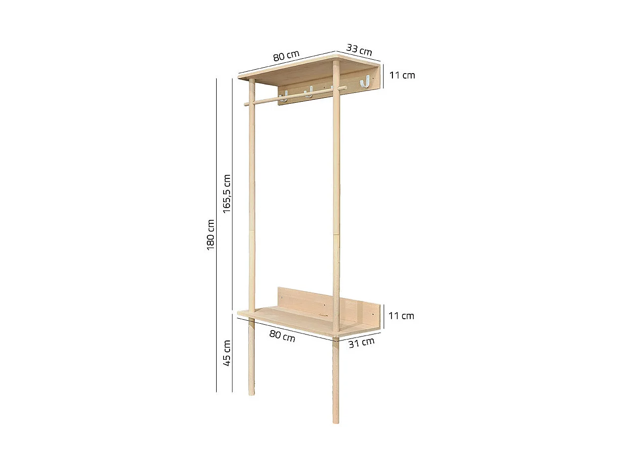 Meuble d'entrée / Porte manteau en bois de hêtre - LONNY 9920