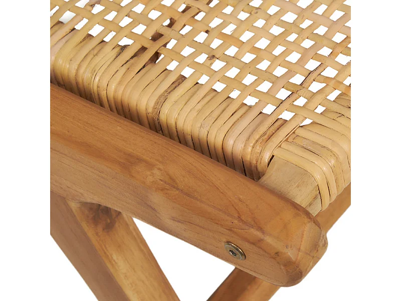 Fauteuil bas lounge incliné en bois de teck et cannage en rotin - SINA