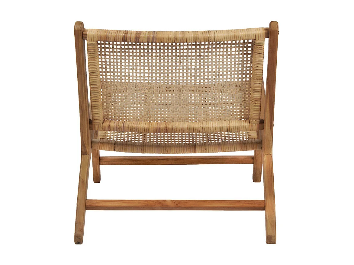 Fauteuil bas lounge incliné en bois de teck et cannage en rotin - SINA