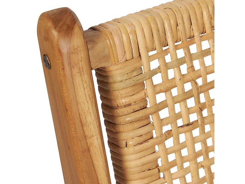 Fauteuil bas lounge incliné en bois de teck et cannage en rotin - SINA