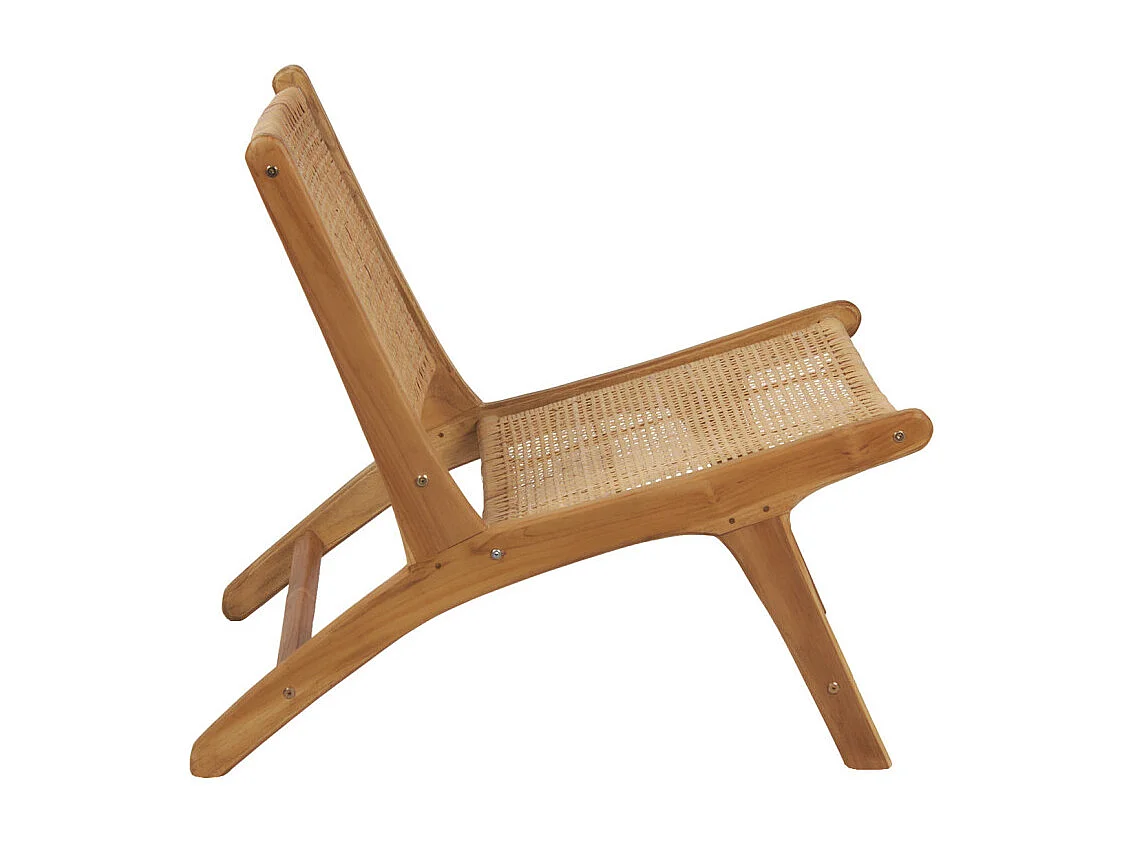 Fauteuil bas lounge incliné en bois de teck et cannage en rotin - SINA