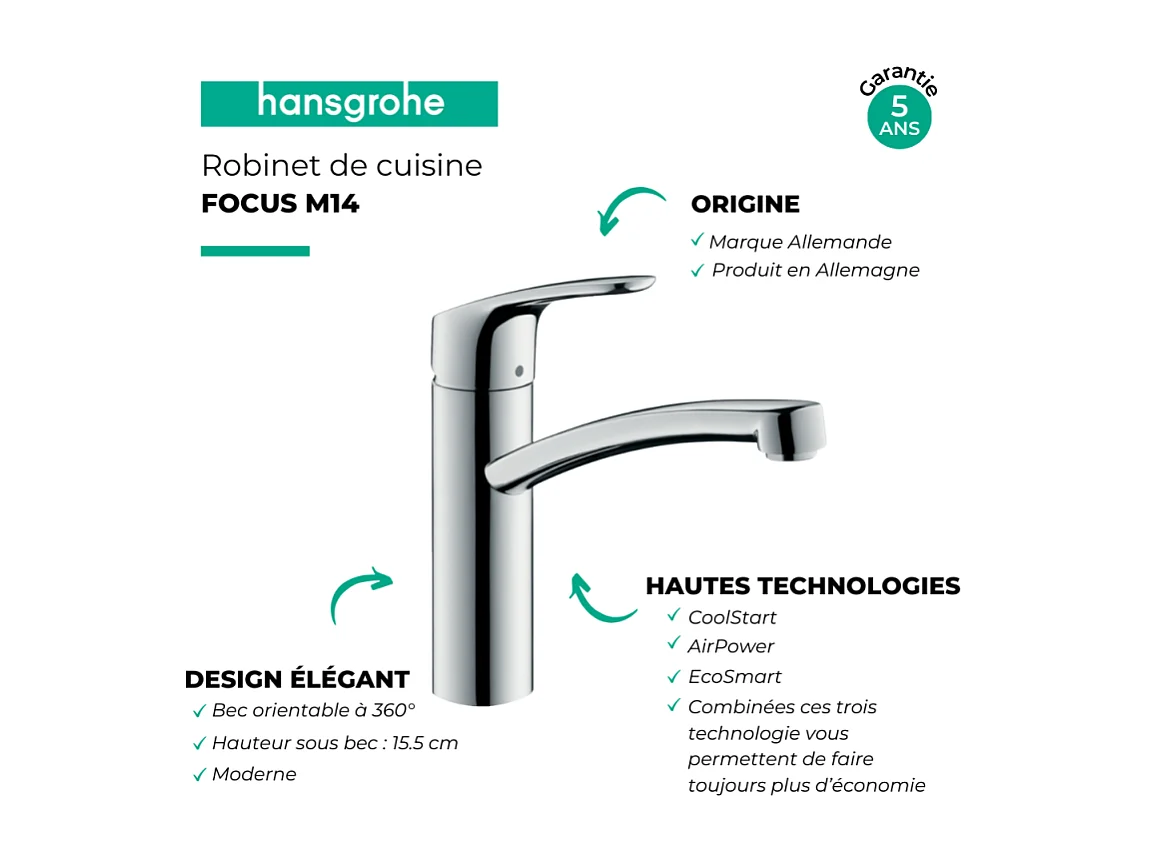 Robinet de cuisine HANSGROHE Focus M41 160 CoolStart chromé + nettoyant Briochin