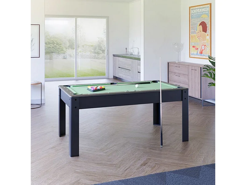 Billard Américain convertible ALLIANCE 5FT - 183 x 102 cm avec accessoires et plateau dînatoire - Couleur Ebène