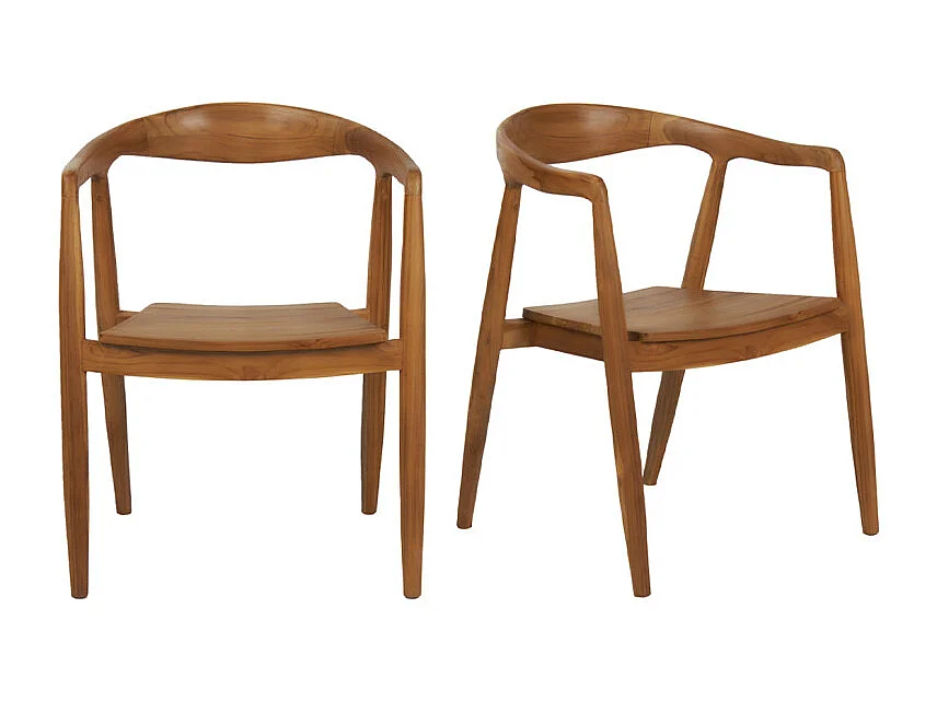 Lot de 2 chaises avec accoudoirs en bois de teck massif foncé - MAUI