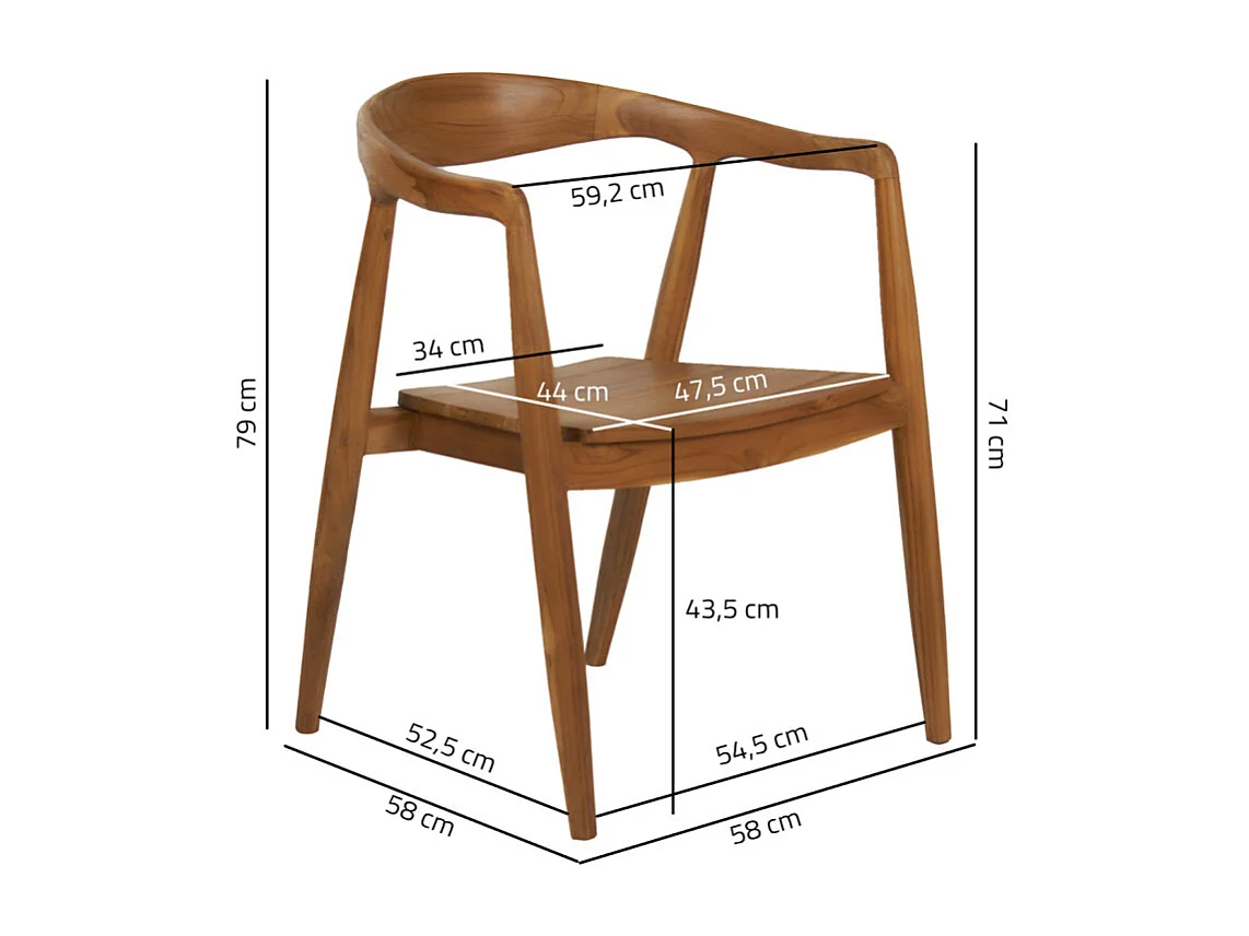 Lot de 2 chaises avec accoudoirs en bois de teck massif foncé - MAUI