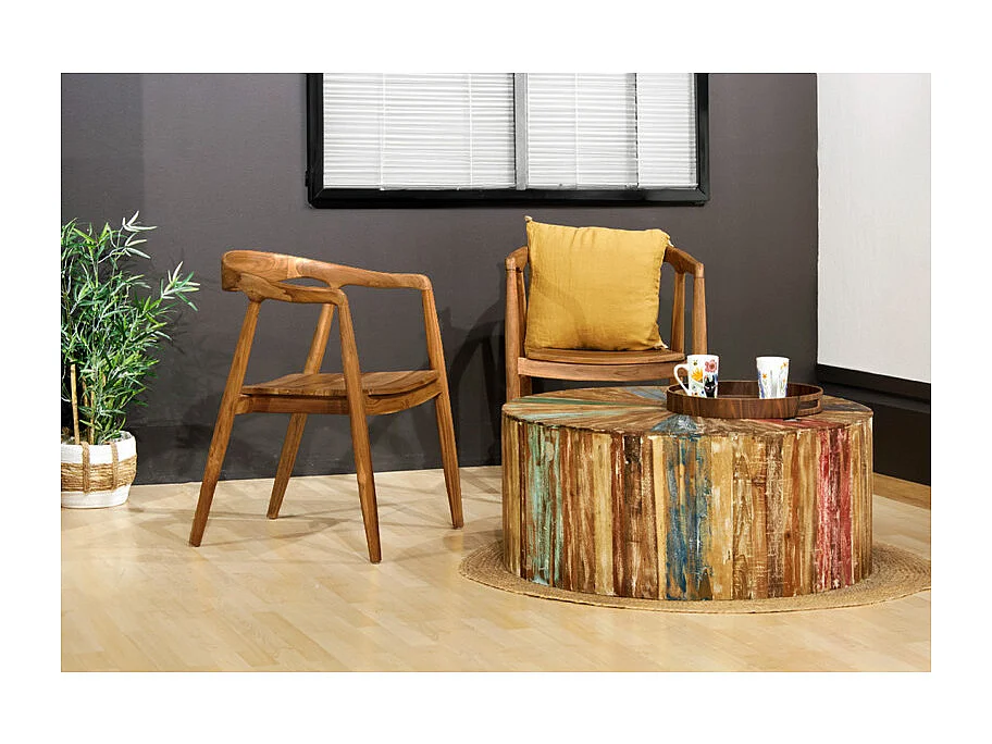 Chaise avec accoudoirs en bois de teck massif foncé - MAUI