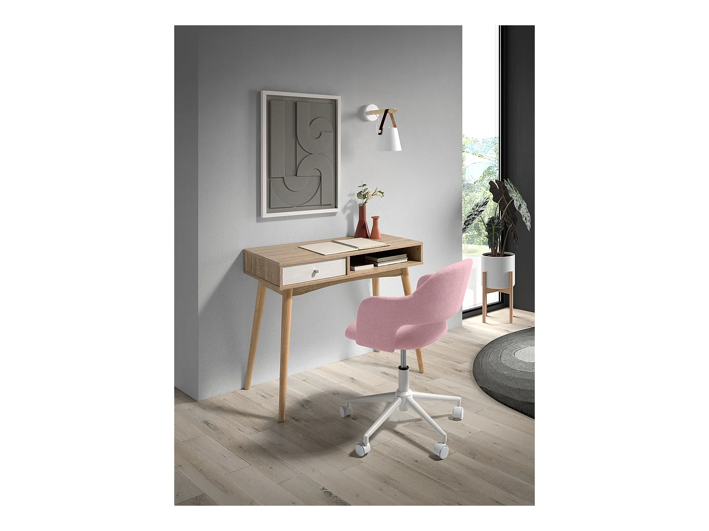 Chaise de bureau H71-81cm x L58cm x P60cm - rose - Mia