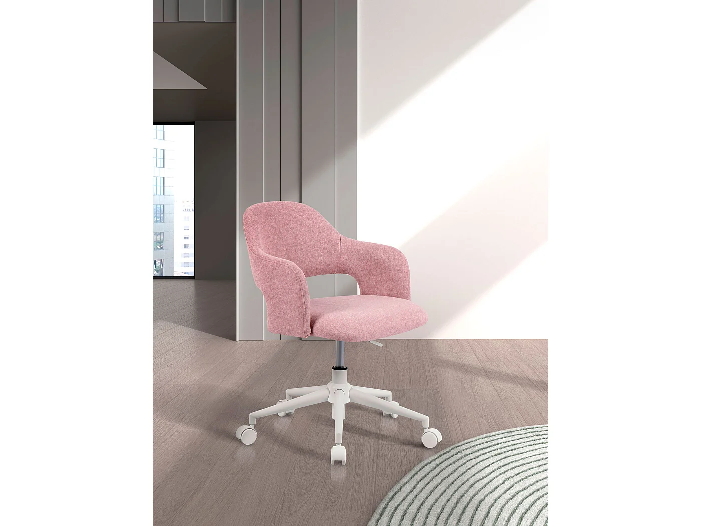 Cadeira de estudo em tecido com rodas - A71/81cm x C58cm x P58cm rosa - Mia