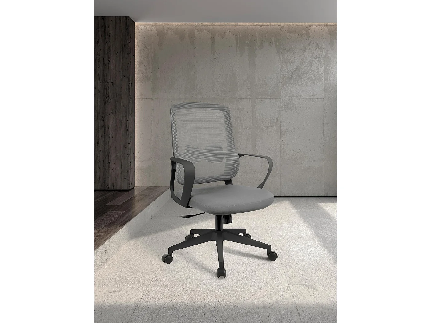 Chaise de bureau H97-107cm x L66cm x P61cm - gris et noir - Leah