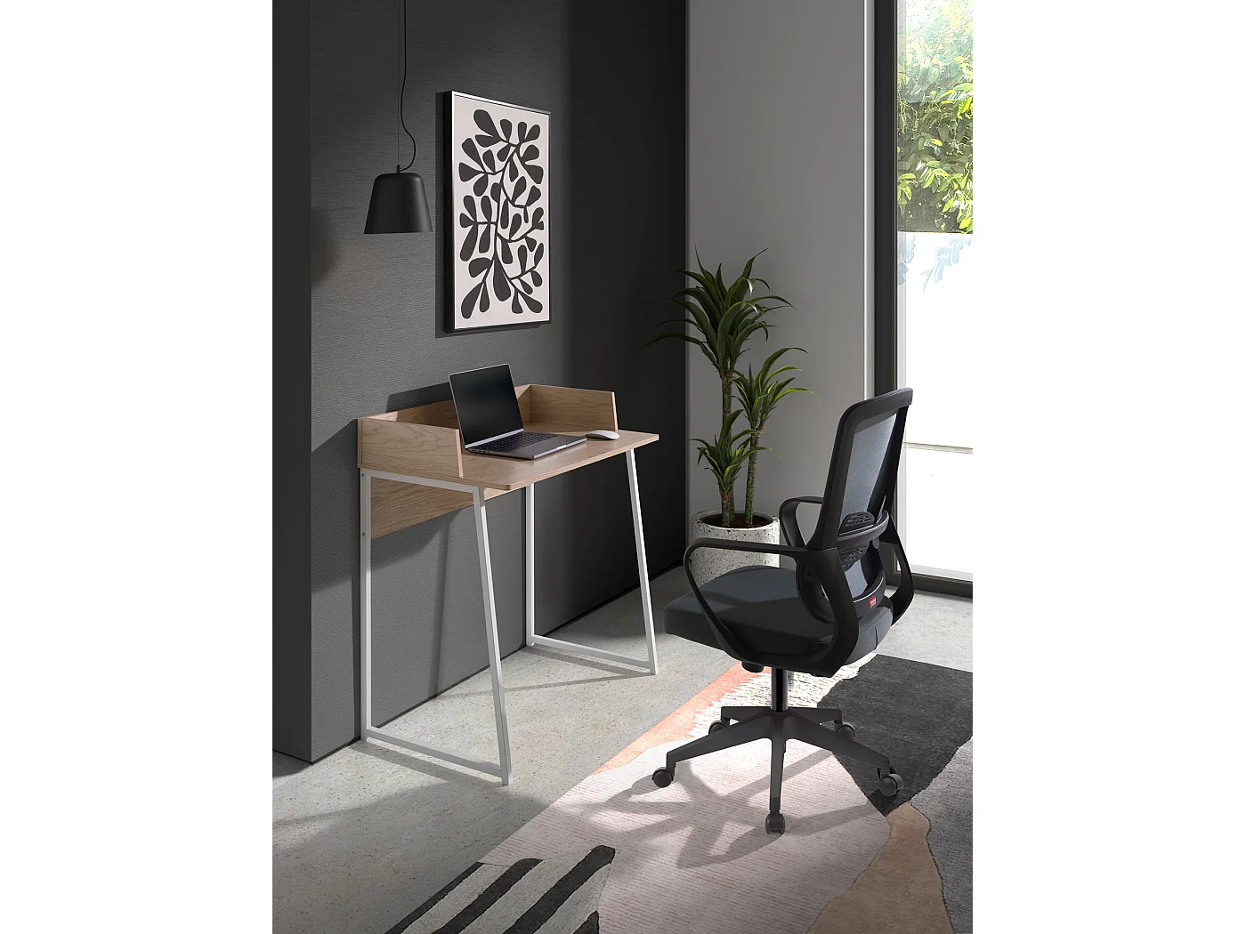 Chaise de bureau H97-107cm x L66cm x P61cm - gris et noir - Leah