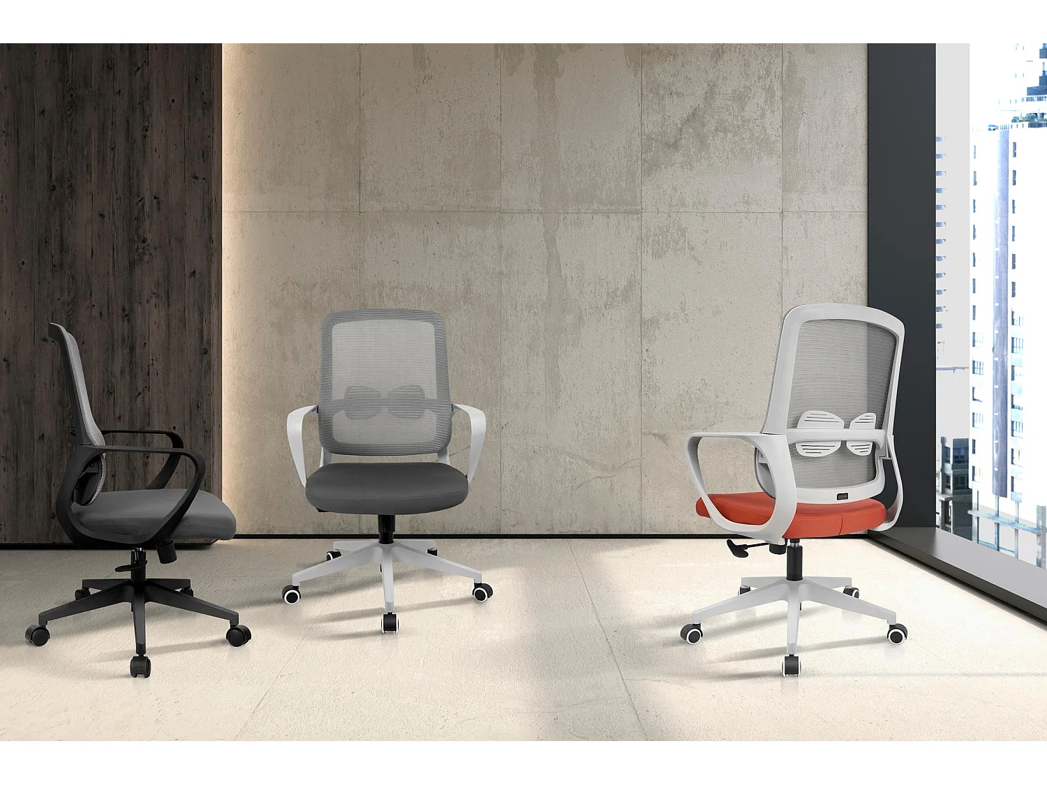 Chaise de bureau H97-107cm x L66cm x P61cm - gris et noir - Leah