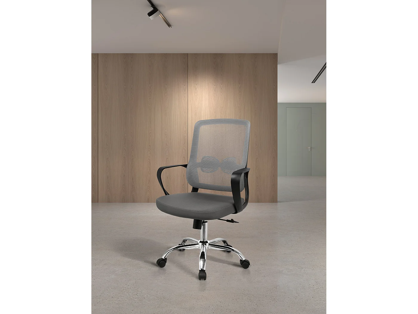 Cadeira de estudo em tecido e rede com rodas - A100/110cm x C66cm x P61cm cinzento - Mylo