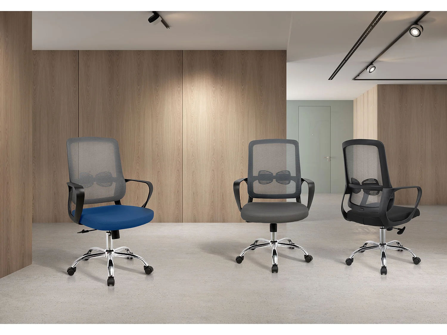 Cadeira de estudo em tecido e rede com rodas - A100/110cm x C66cm x P61cm cinzento - Mylo