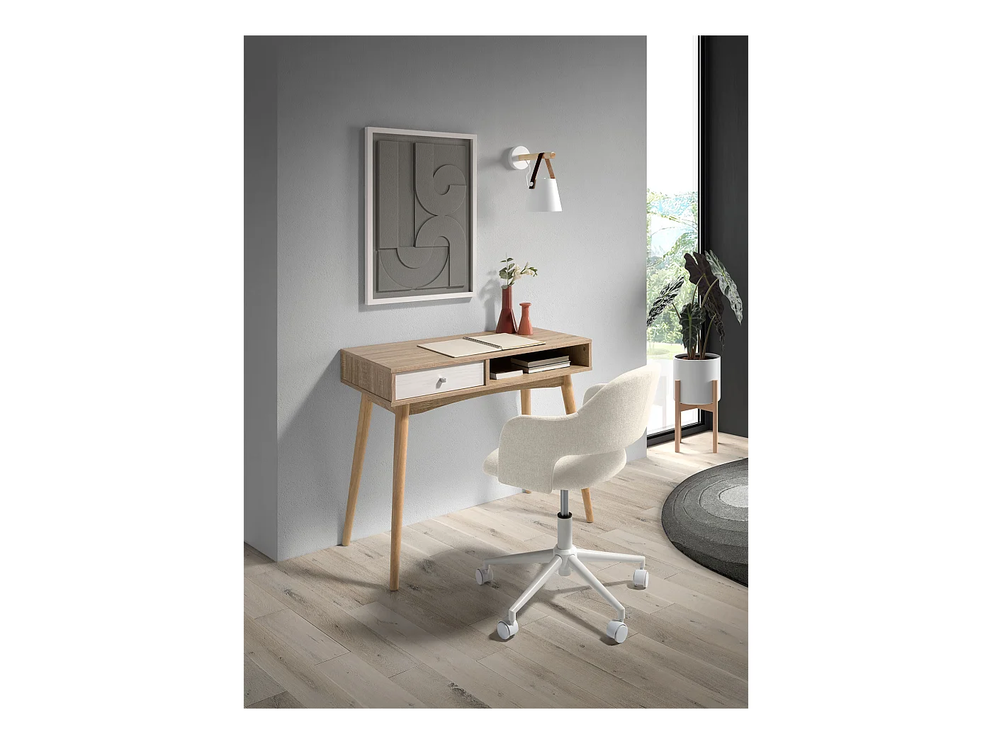 Chaise de bureau H71-81cm x L58cm x P60cm - beige - Mia