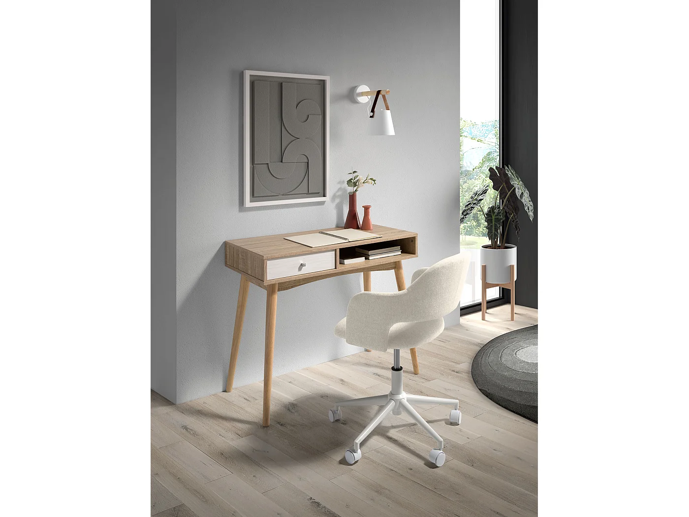 Chaise de bureau H71-81cm x L58cm x P60cm - beige - Mia