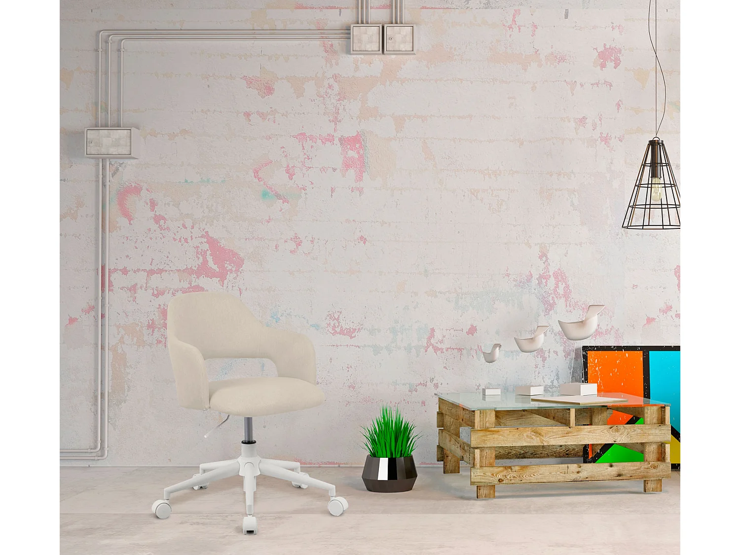 Chaise de bureau H71-81cm x L58cm x P60cm - beige - Mia