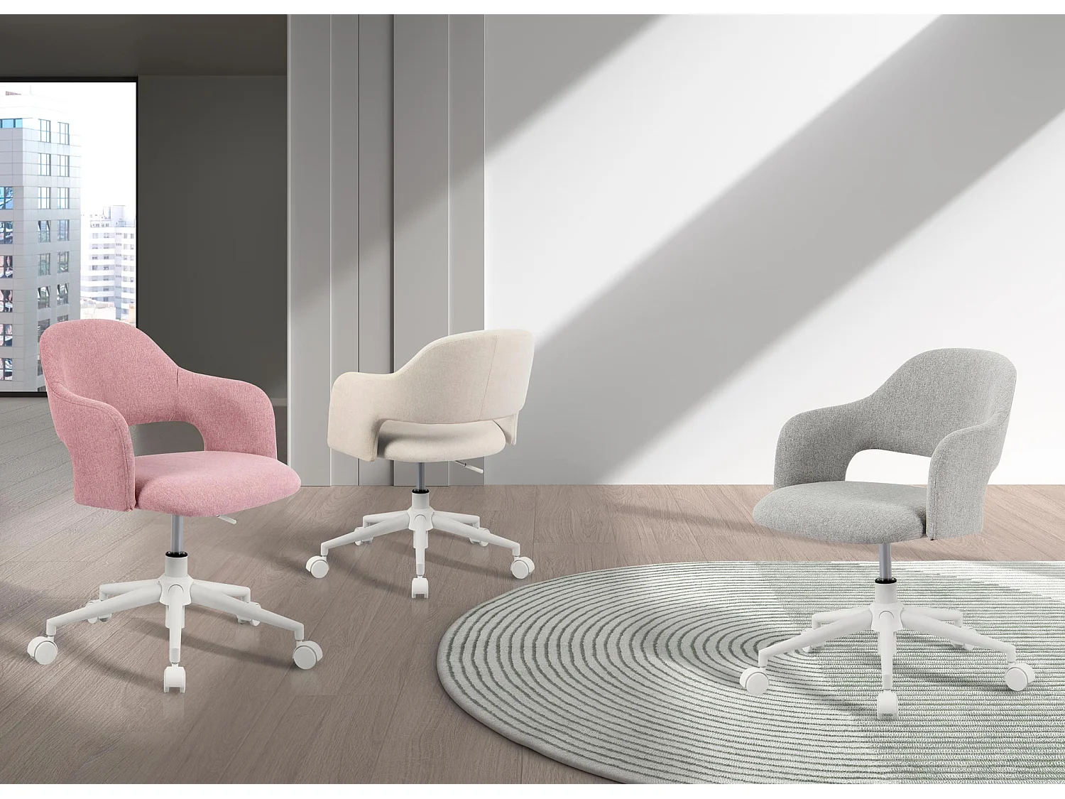 Chaise de bureau H71-81cm x L58cm x P60cm - beige - Mia