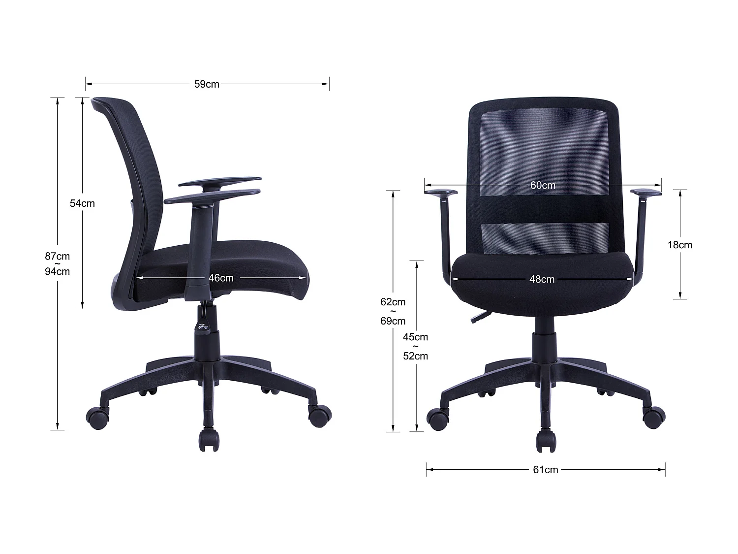 Silla de estudio A87-94cm x L61cm x F59cm - negro - Devon