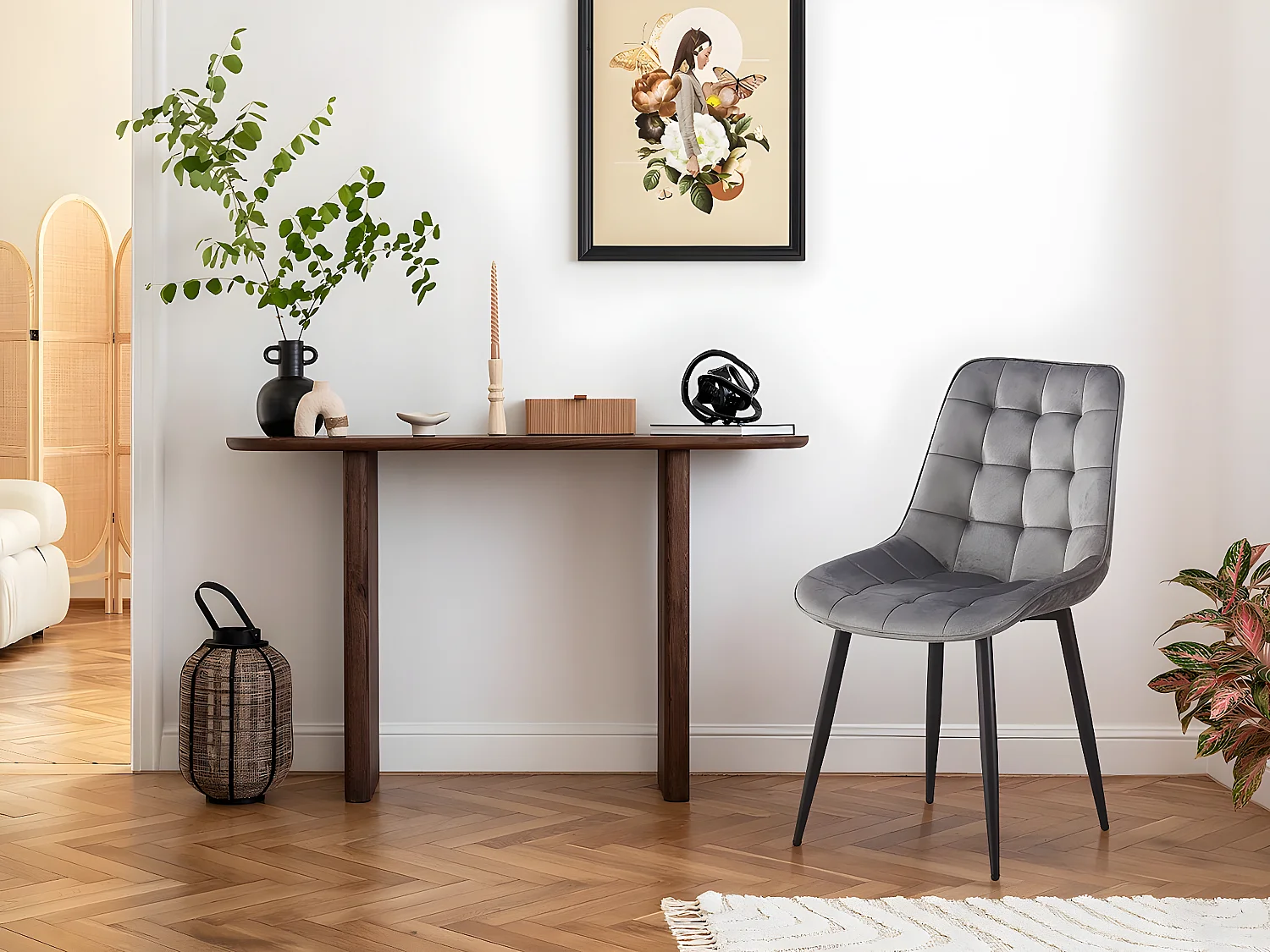 Conjunto de 2 cadeiras de veludo cinza "Victoria" para sala de jantar