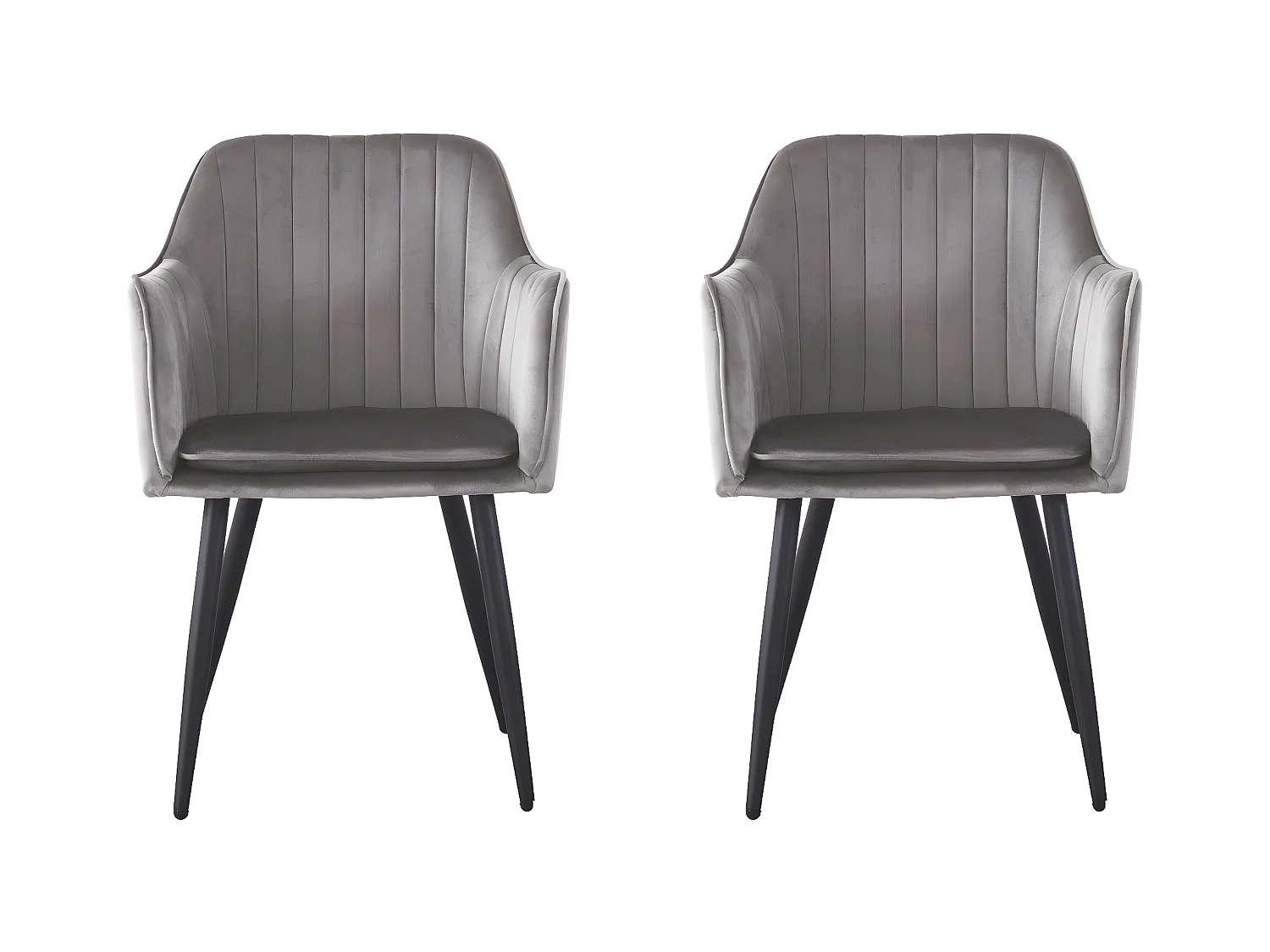 Lot de 2 chaises "Velma" en velours avec accoudoirs - Gris