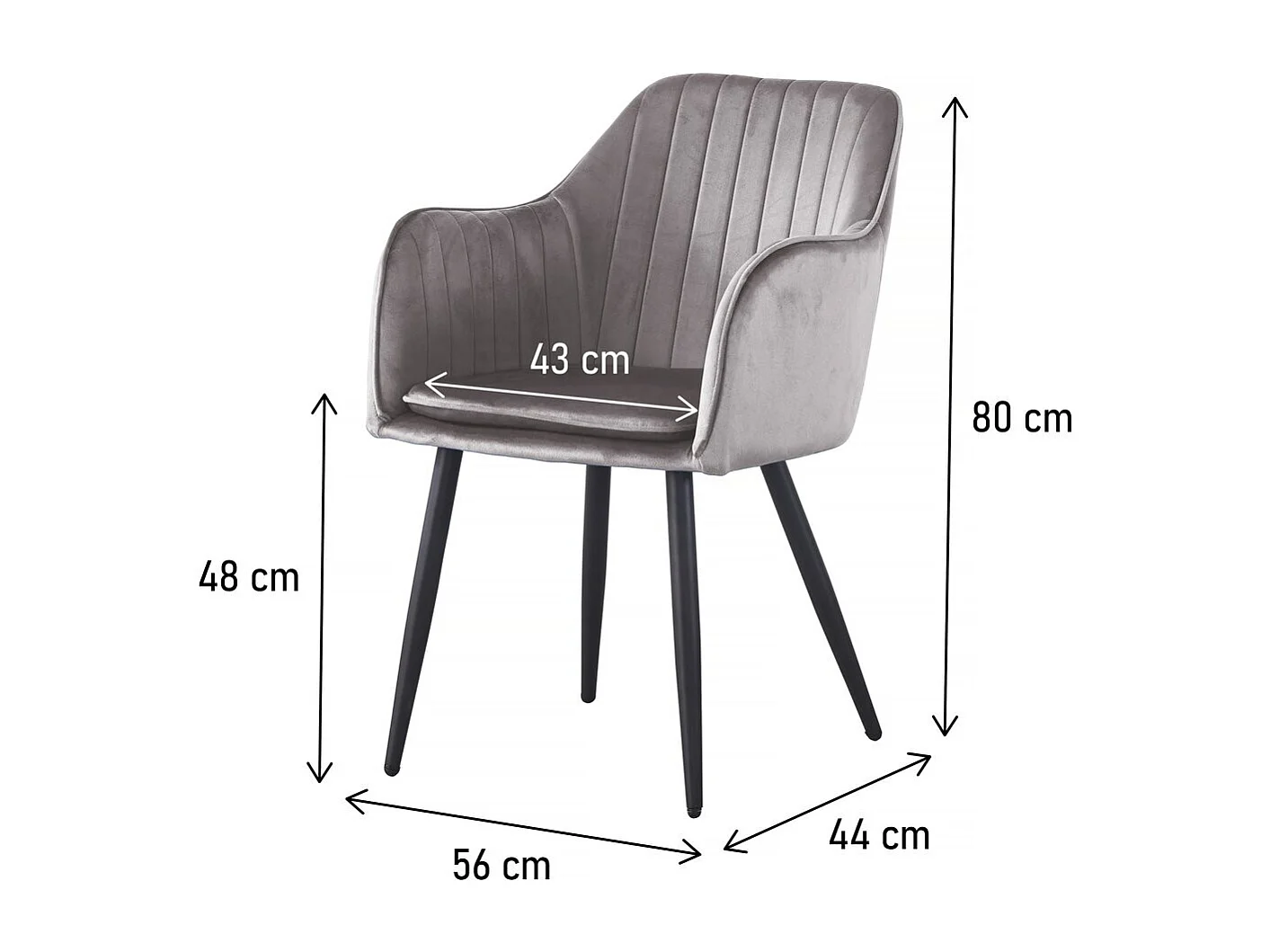 Stoelen set 2 stuks eetkamerstoelen met armleuning velours fluweel "Velma" - Grijs