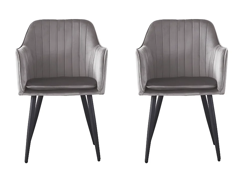 Lot de 2 chaises "Velma" en velours avec accoudoirs - Gris