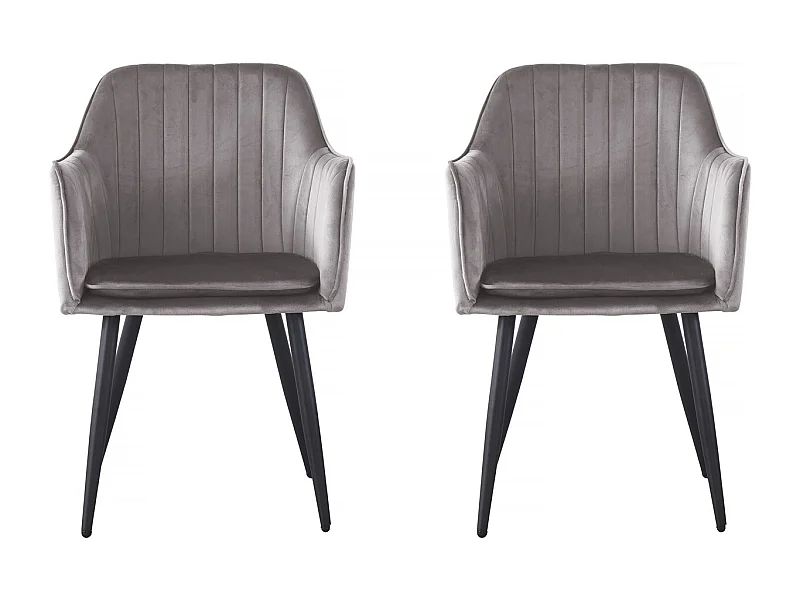 Lot de 2 chaises "Velma" en velours avec accoudoirs - Gris