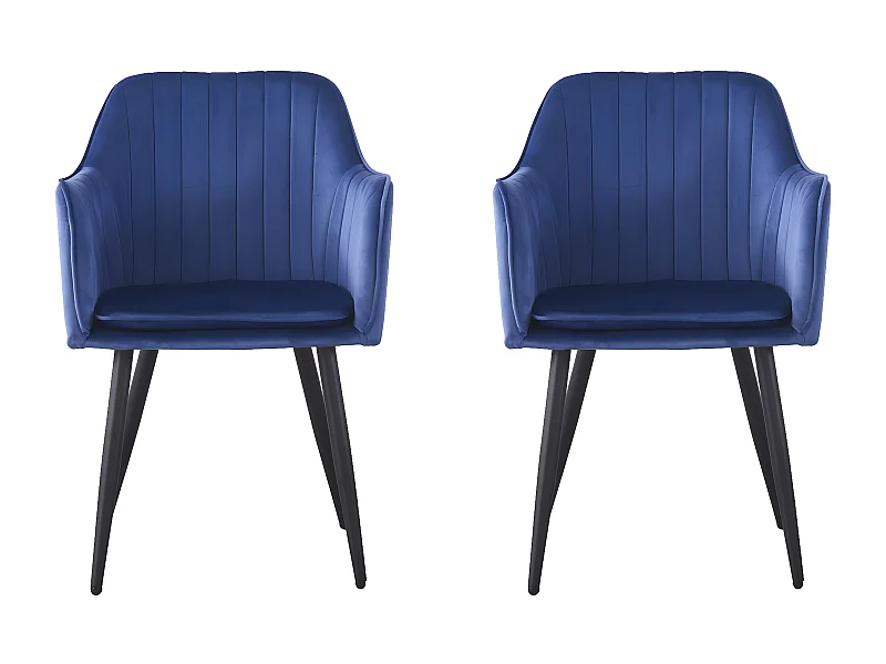 Set van 2 stoelen "Velma" van blauw fluweel met armleuningen voor een vintage en elegante comfort
