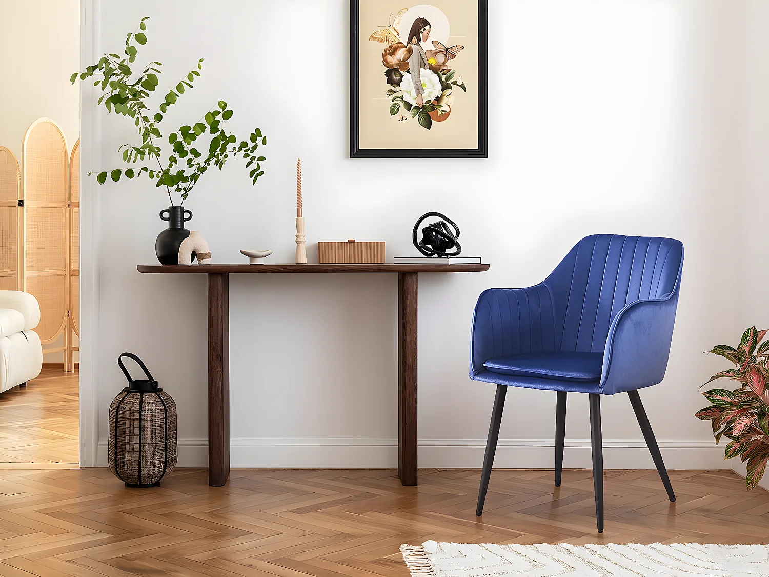 Conjunto de 2 cadeiras "Velma" em veludo azul com braços para um conforto vintage e elegante