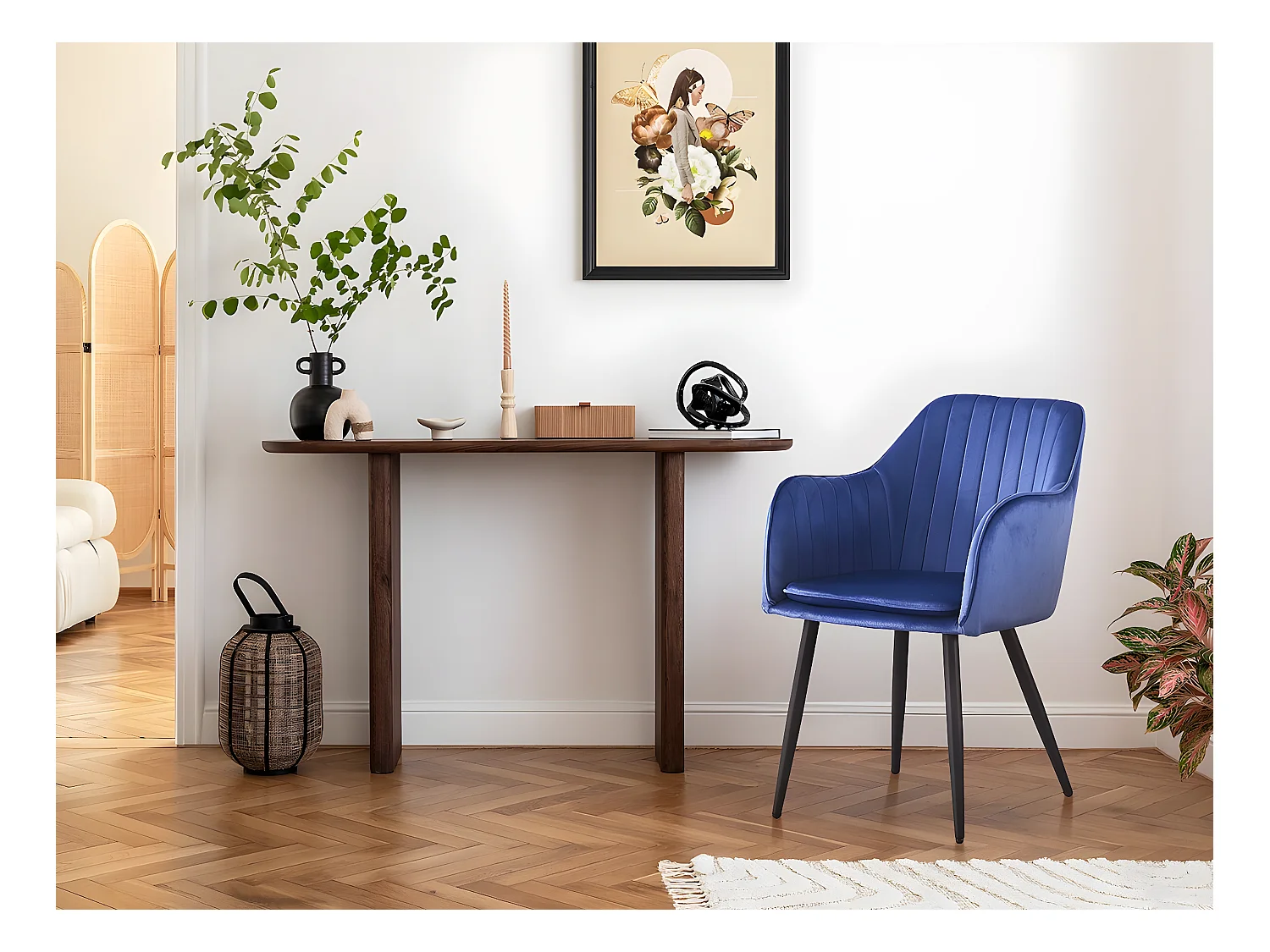 Conjunto de 2 sillas de terciopelo con reposabrazos "Velma" - Azul