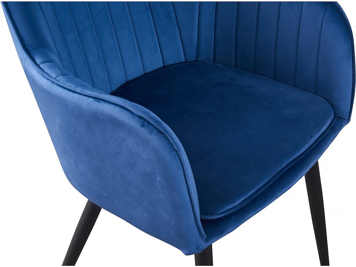 Lot de 2 chaises "Velma" en velours avec accoudoirs - Bleu