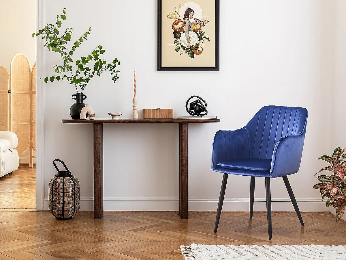 Lot de 2 chaises "Velma" en velours avec accoudoirs - Bleu