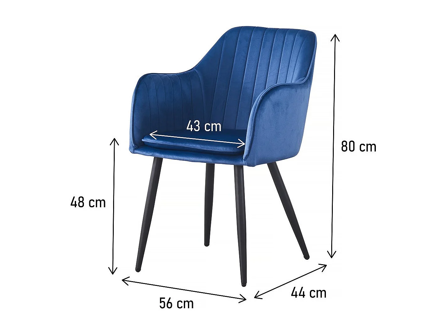 Lot de 2 chaises "Velma" en velours avec accoudoirs - Bleu