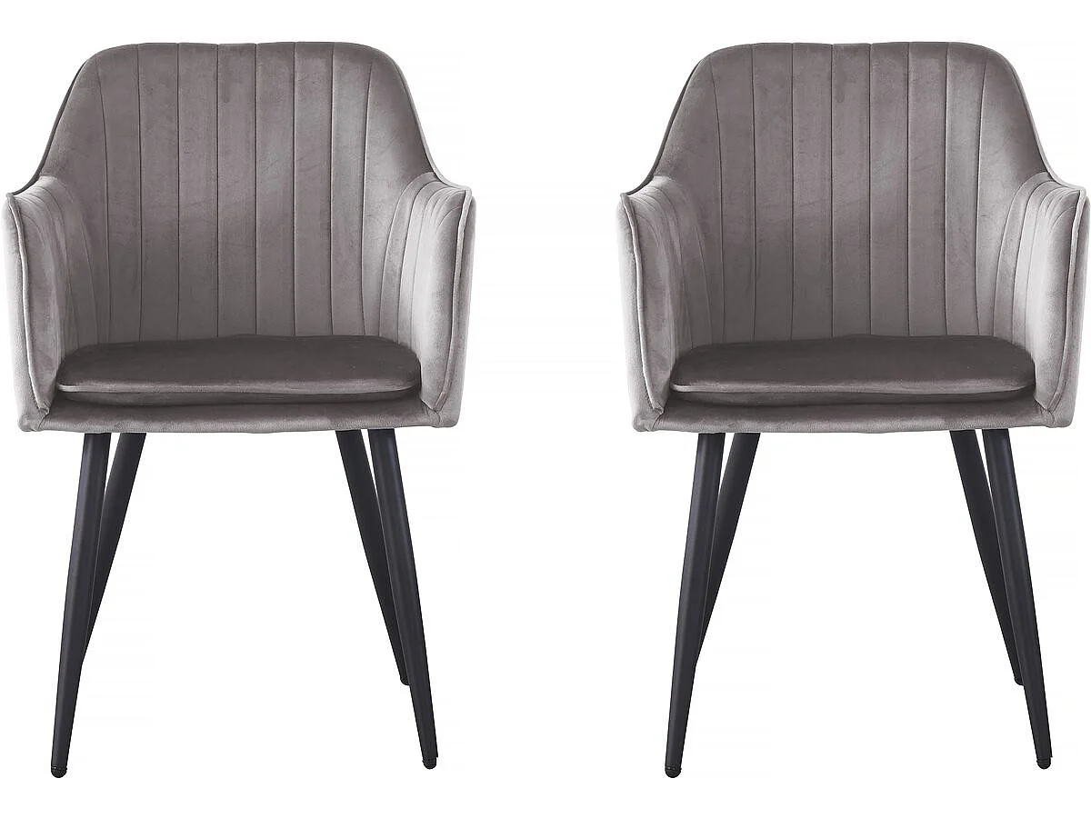 Set med 2 "Velma" Samtstolar med Armstöd - Blå Vintage Design - Metallben - 56 x 57 x 80 cm