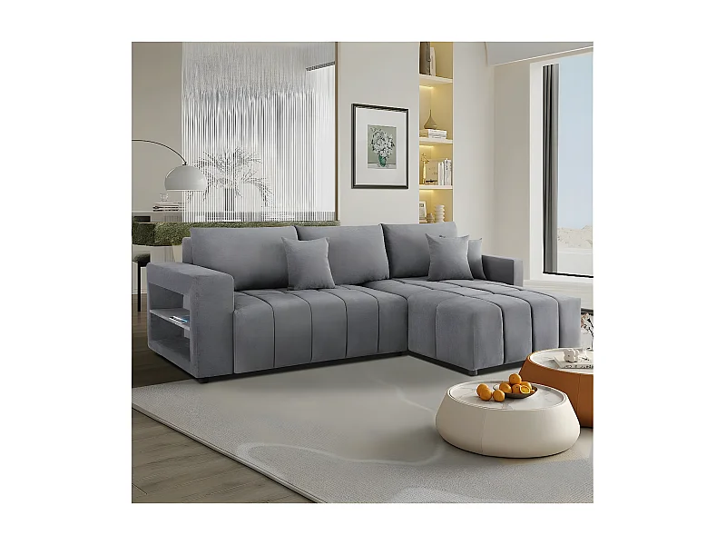 Ecksofa mit Schlaffunktion aus Chenille-Stoff 3-Sitzer - "Trocadero" - Grau