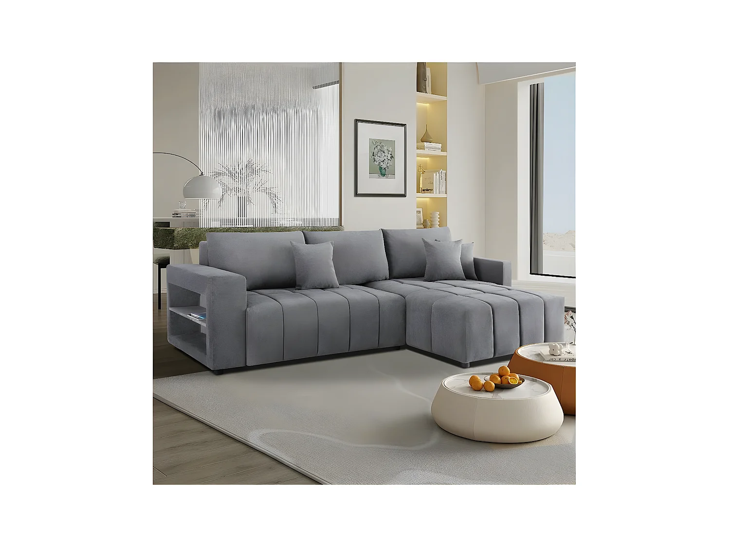 Canapé d'angle convertible tissu chenille 3 places - "Trocadero" - Gris