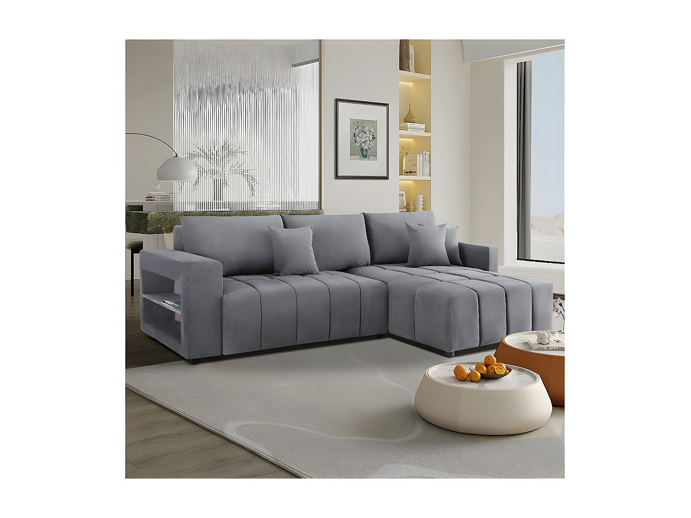 Divano Componibile A U Moderno - Tessuto Chenille Beige, 4 Posti, Imbottito Schiuma, Per Soggiorno - Foto 9