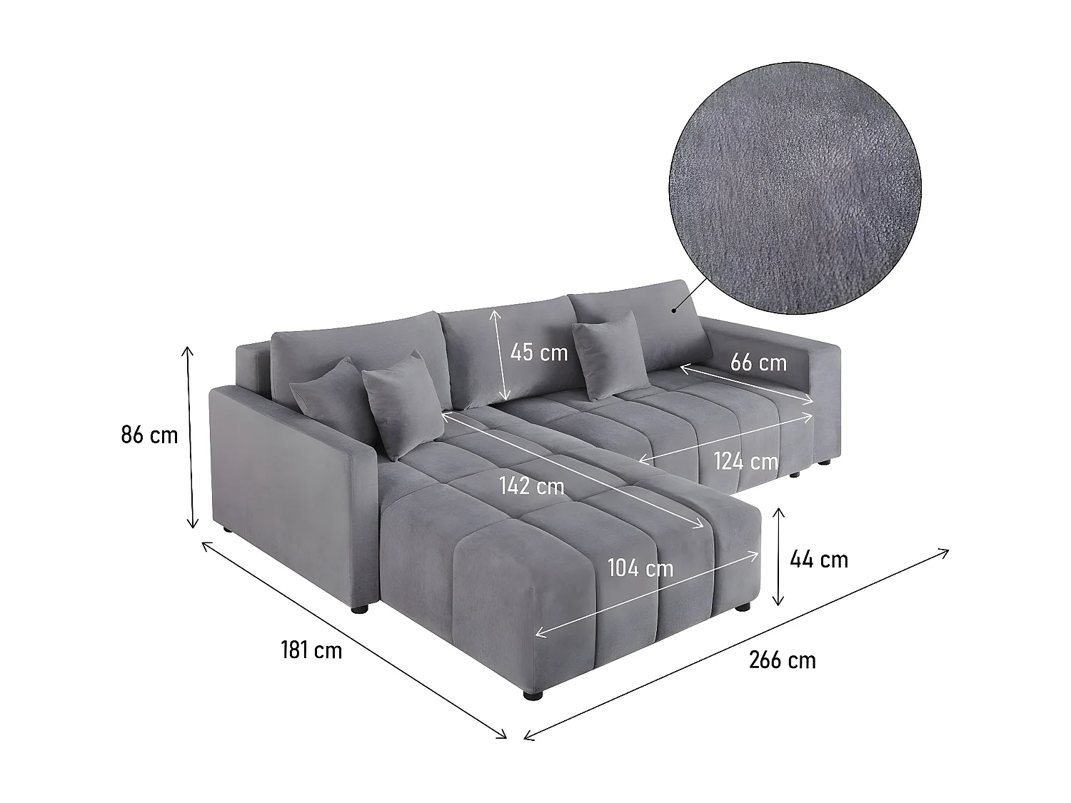 Canapé d'angle convertible tissu chenille 3 places - "Trocadero" - Gris