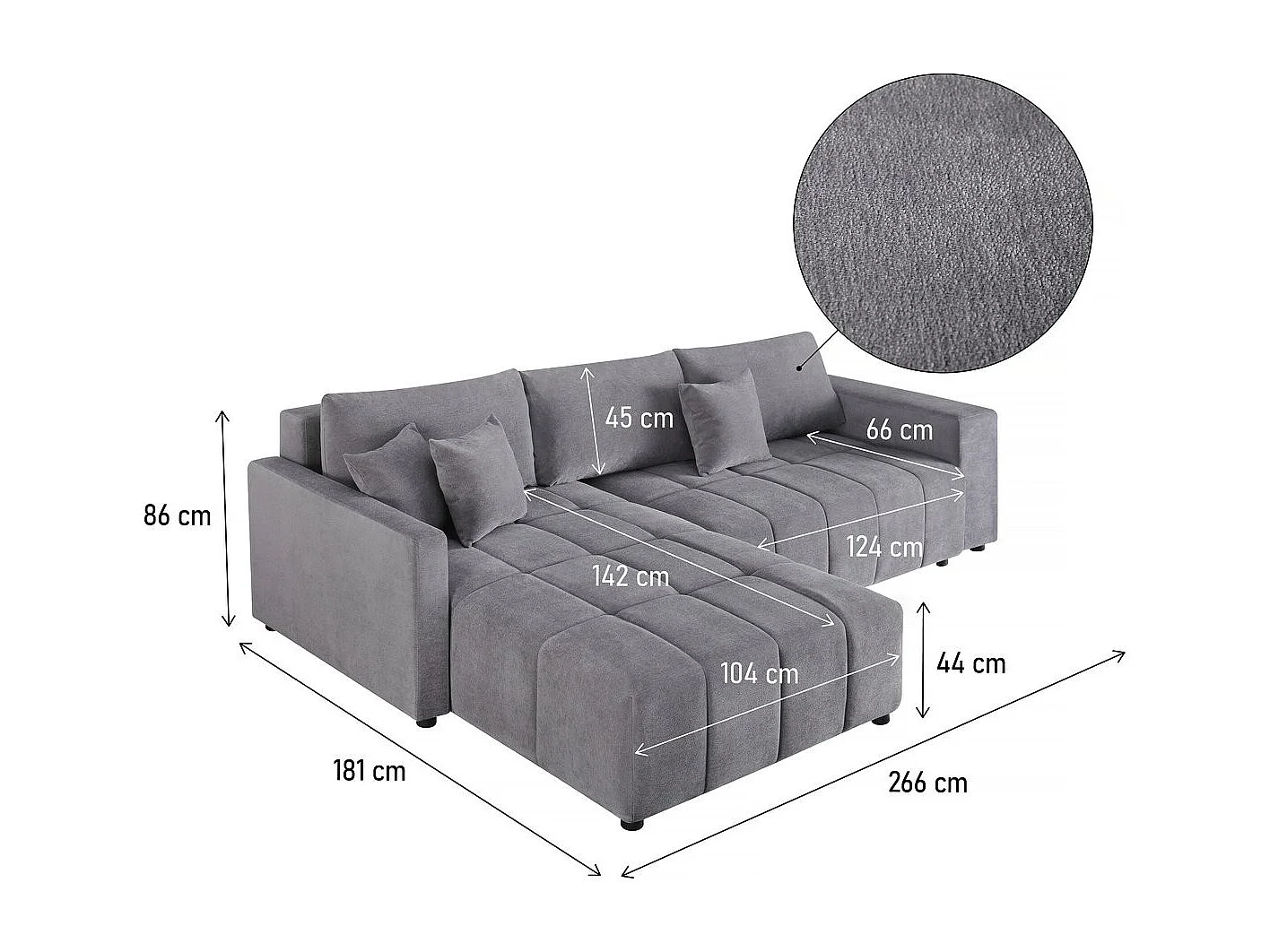 Canapé d'angle convertible tissu chenille 3 places - "Trocadero" - Gris