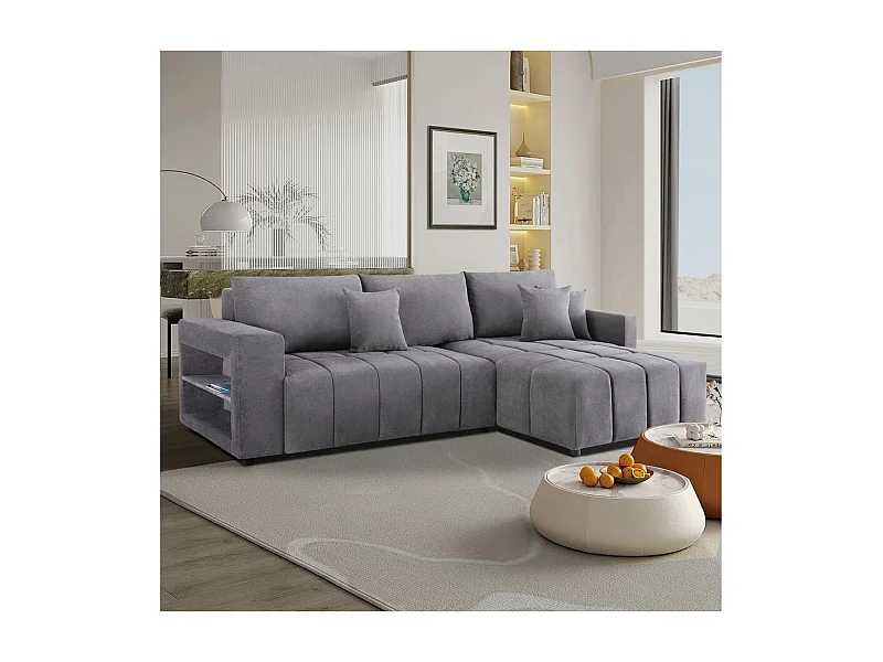 Canapé d'angle convertible tissu chenille 3 places - "Trocadero" - Gris