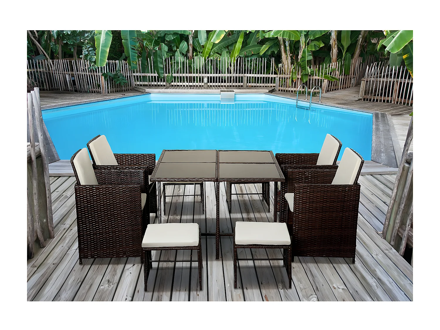 Salon de jardin repas en résine tressée  6 places "Nunez" - Marron