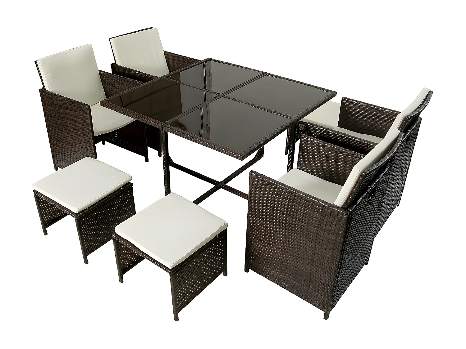 Salon de jardin repas en résine tressée  6 places "Nunez" - Marron