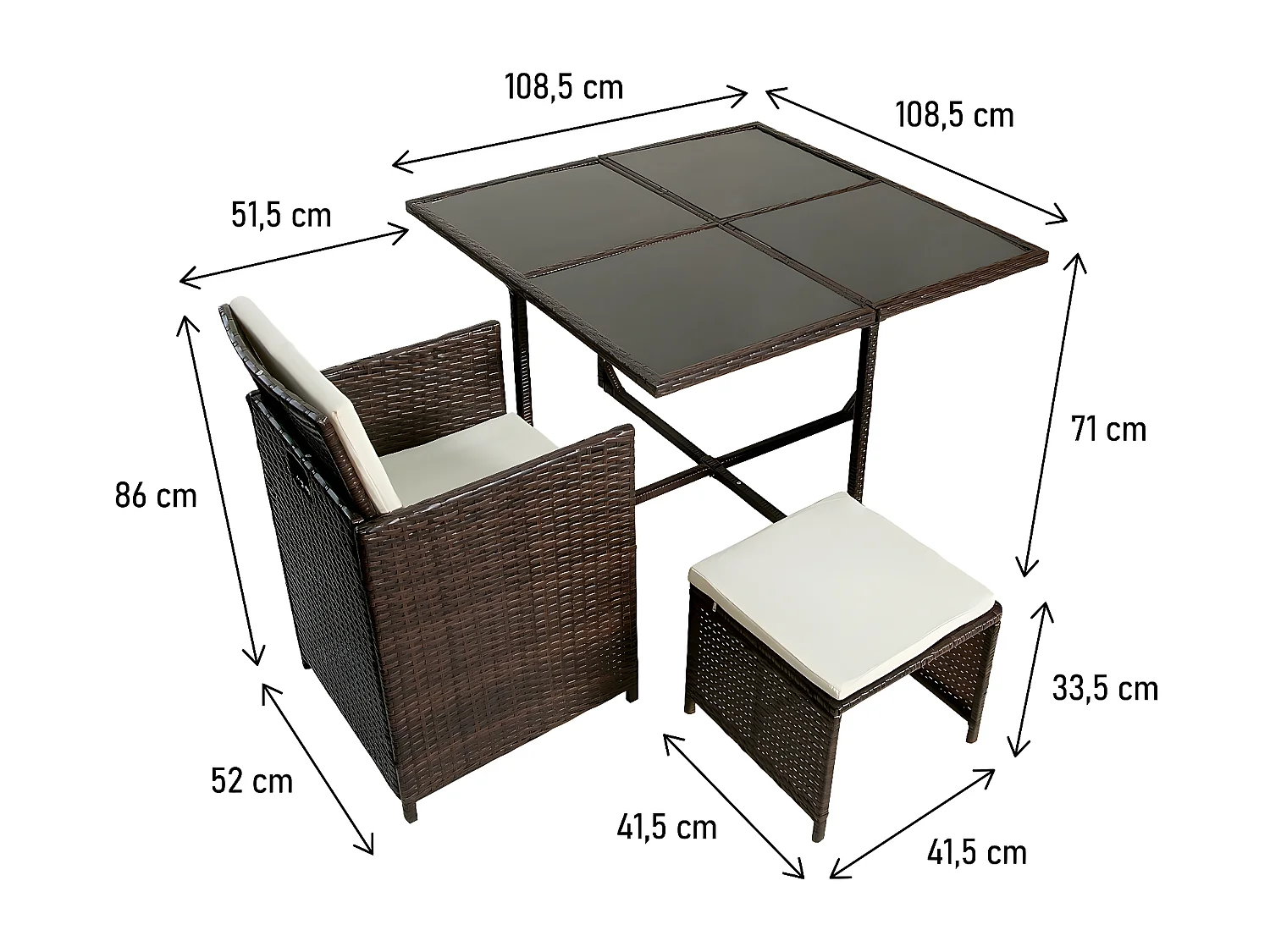 Salon de jardin repas en résine tressée  6 places "Nunez" - Marron