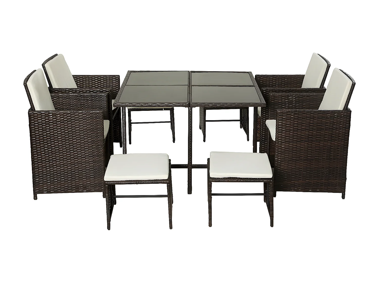 Salon de jardin repas en résine tressée  6 places "Nunez" - Marron